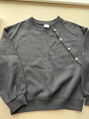 Zara Black Crewneck Sweater with Gold Button Detail